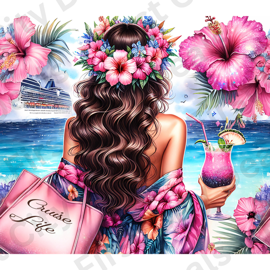 Cruise Life Tumbler Wrap, Tropical Vacation Girl Design, 20oz Skinny PNG, Digital Download, PV-TW-00011