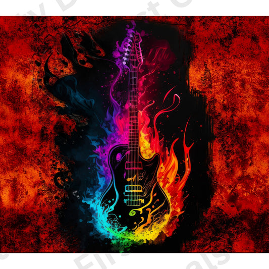 Electric Guitar Flame Tumbler Wrap, Rock Music Design, 20oz Skinny PNG, Digital Download, PV-TW-00002