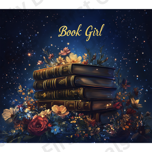 Book Girl Tumbler Wrap, Reading Lover Design, 20oz Skinny PNG, Digital Download, PV-TW-00008