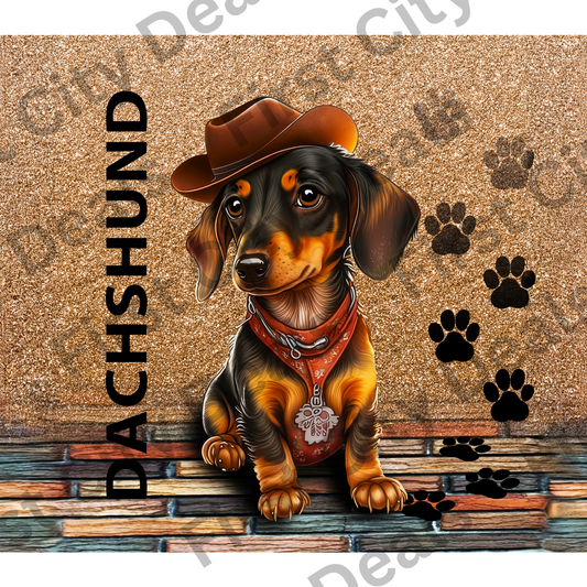 Dachshund Cowboy Tumbler Wrap, Western Wiener Dog Design, 20oz Skinny PNG, Digital Download, PV-TW-00013