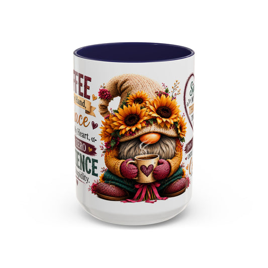 Coffee Mug — 'Sippin' My Way Through the Day' Sunflower Gnome Coffee Mug (11/15oz)