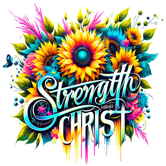 Strength Through Christ Tumbler Wrap, Christian Sunflower Faith Design, 20oz Skinny PNG, Digital Download, PV-TW-00017