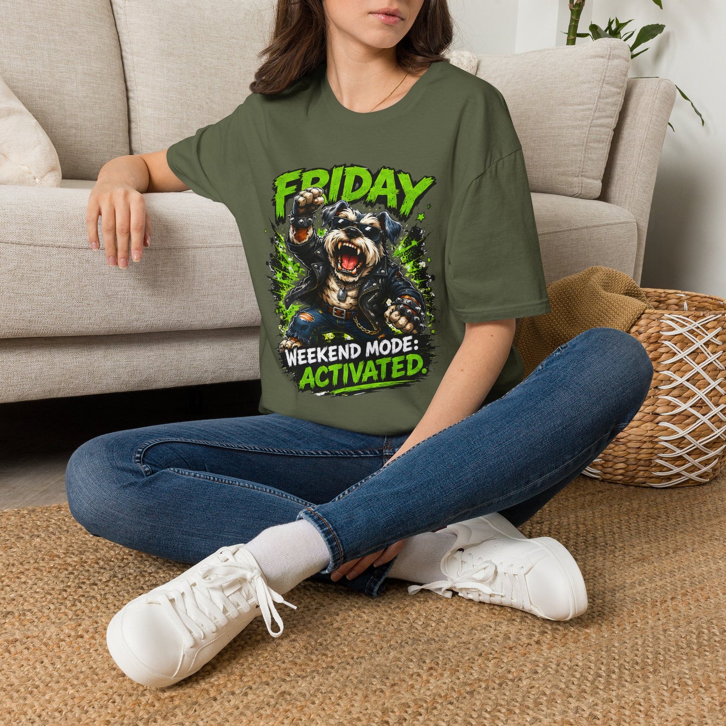 Friday Schnauzer T-Shirt — “WEEKEND MODE: ACTIVATED” Graphic Tee