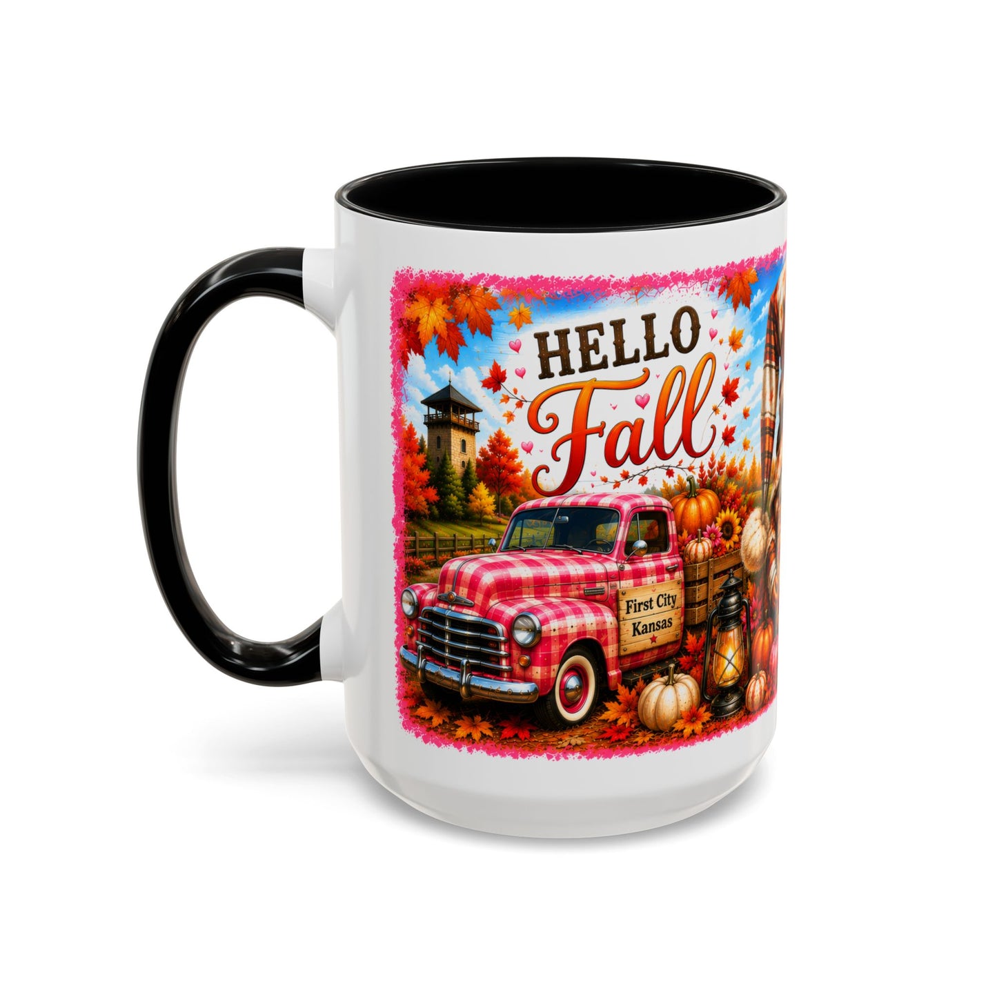 Welcome Fall Y'all Coffee Mug — Autumn Gnome Sunflowers Pumpkin Decor (First City, Kansas)