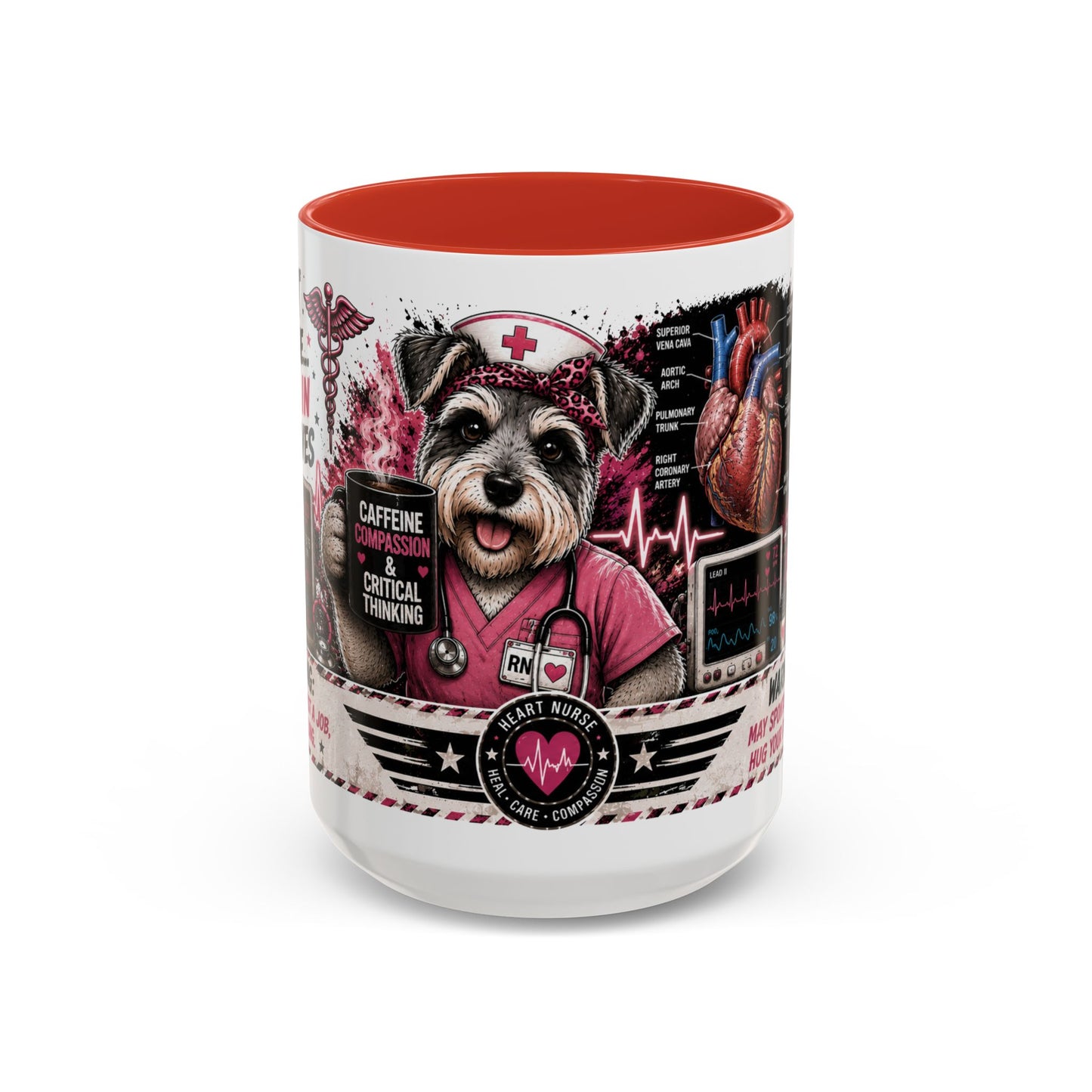 Heart Nurse Coffee Mug – Caffeine, Compassion & Critical Thinking – Funny RN Gift – Cardiology Nurse Ceramic Mug (11/15oz)