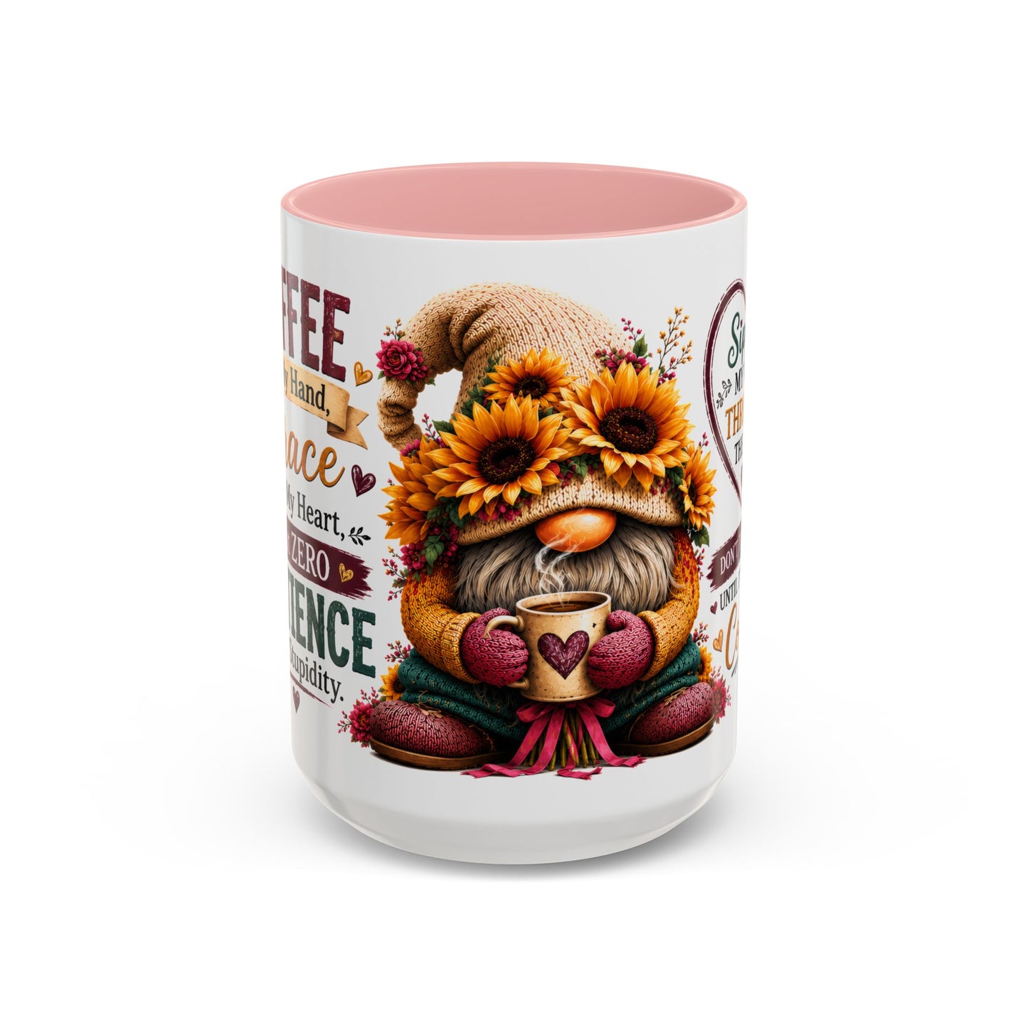 Coffee Mug — 'Sippin' My Way Through the Day' Sunflower Gnome Coffee Mug (11/15oz)