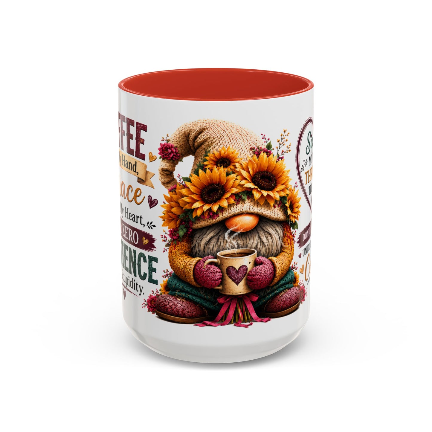 Coffee Mug — 'Sippin' My Way Through the Day' Sunflower Gnome Coffee Mug (11/15oz)
