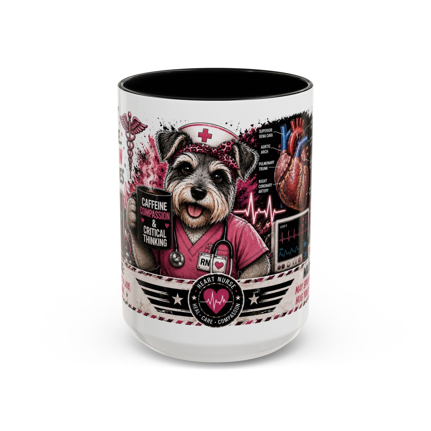 Heart Nurse Coffee Mug – Caffeine, Compassion & Critical Thinking – Funny RN Gift – Cardiology Nurse Ceramic Mug (11/15oz)