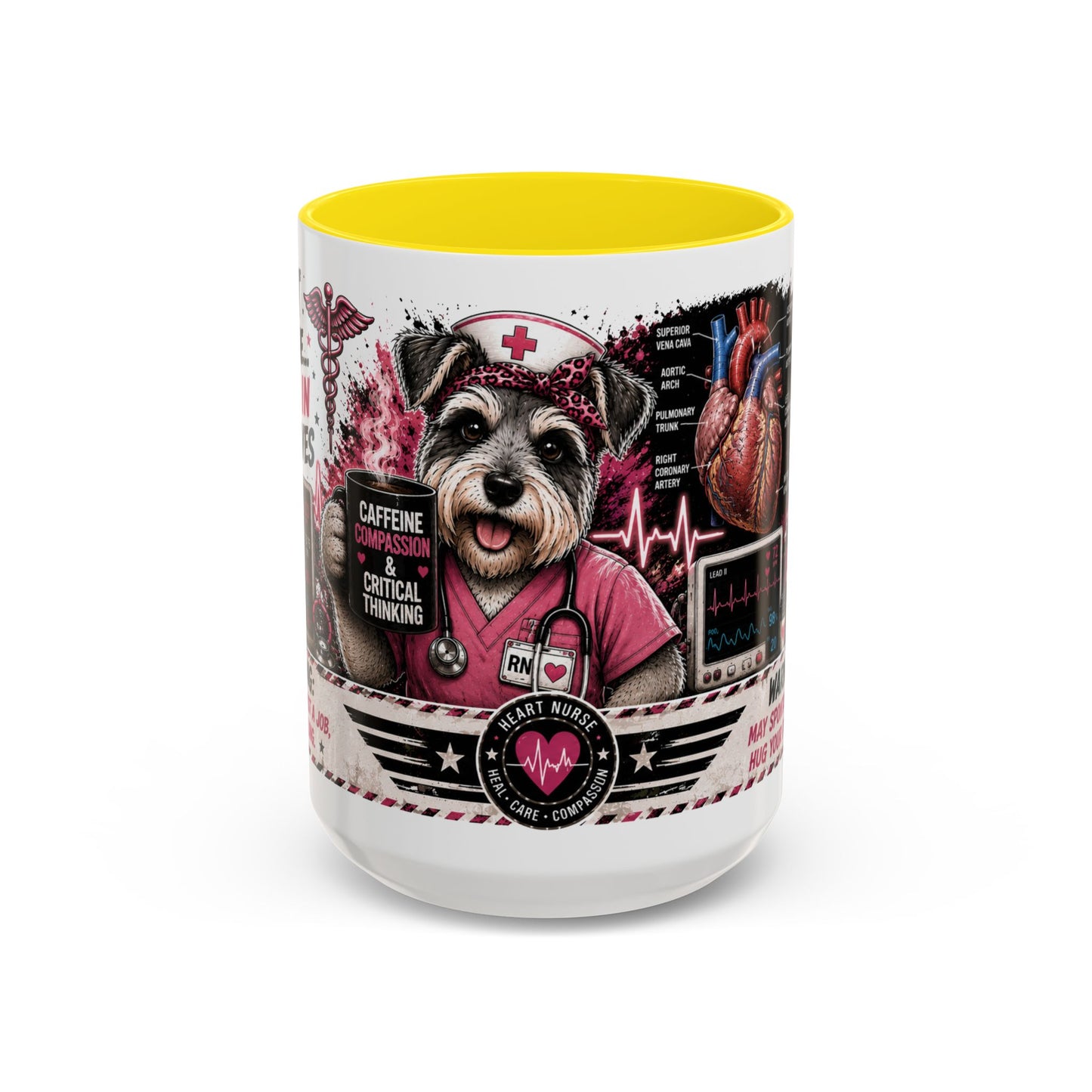 Heart Nurse Coffee Mug – Caffeine, Compassion & Critical Thinking – Funny RN Gift – Cardiology Nurse Ceramic Mug (11/15oz)