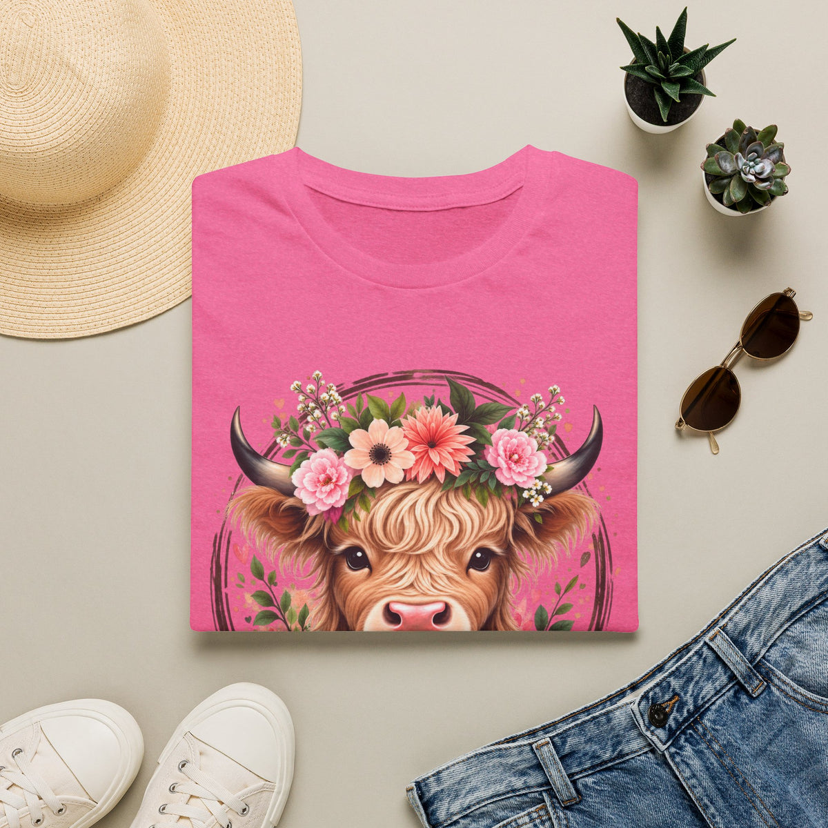 Floral Highland Cow T-Shirt — “Not Today Heifer” Cute Farm Animal Tee