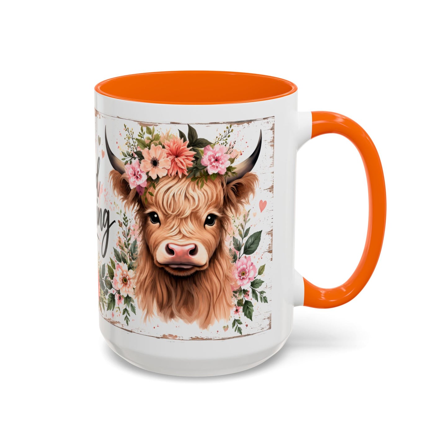 Good Morning Cow Accent Coffee Mug — Floral Highland Cow Ceramic Mug (11/15oz)