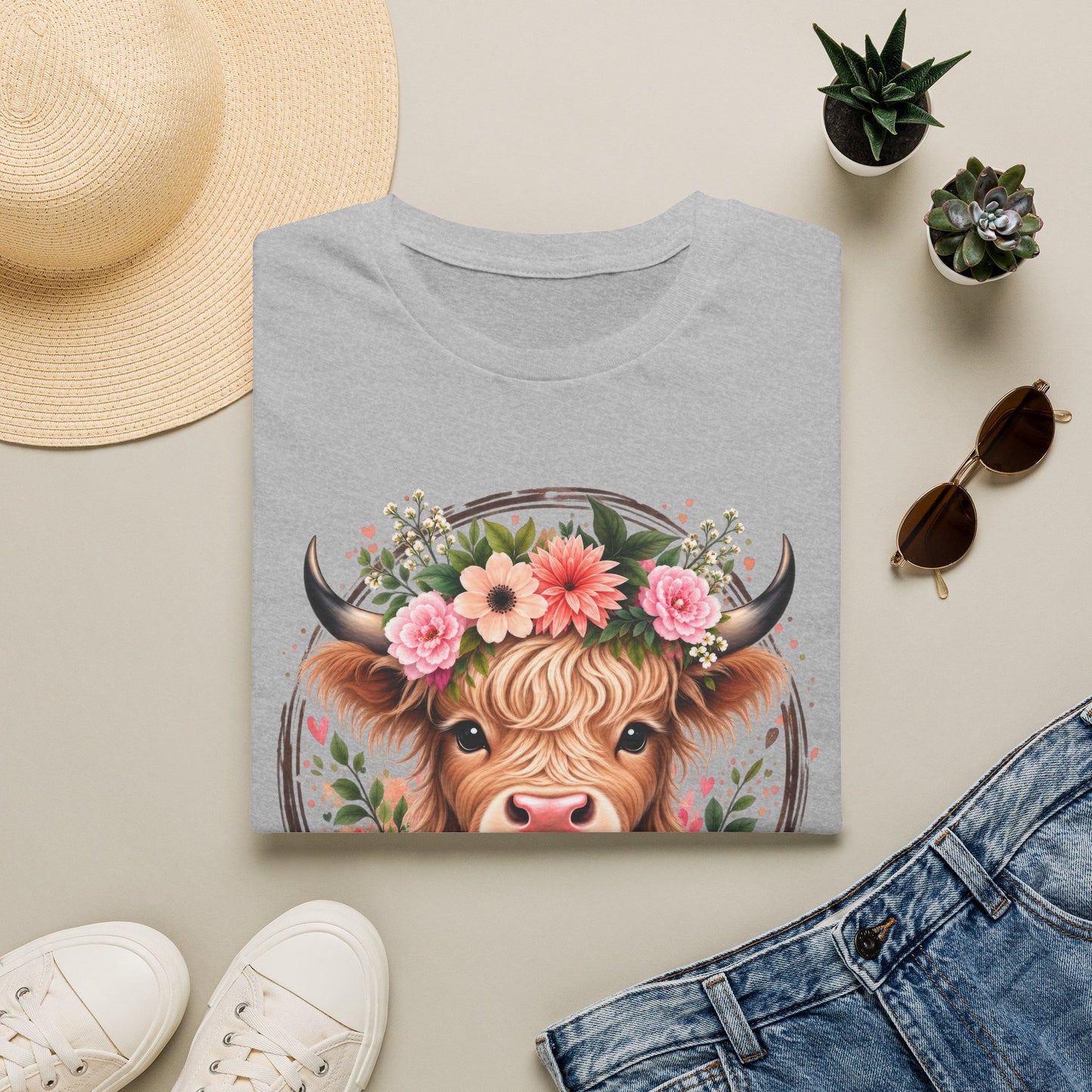 Floral Highland Cow T-Shirt — “Not Today Heifer” Cute Farm Animal Tee