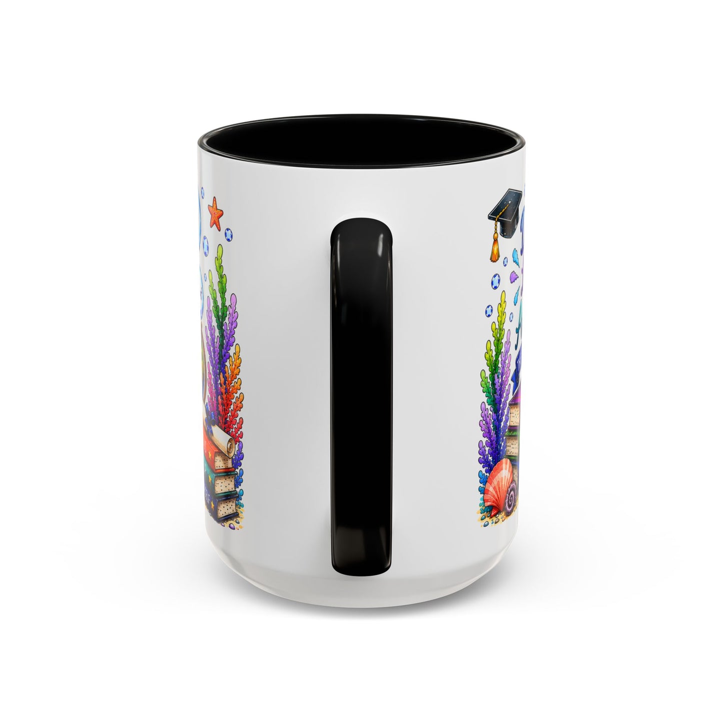 Graduation Elephant Coffee Mug — Cute Grad Cap Design with 'Stay Curious, Never Give Up' Books (11/15oz)