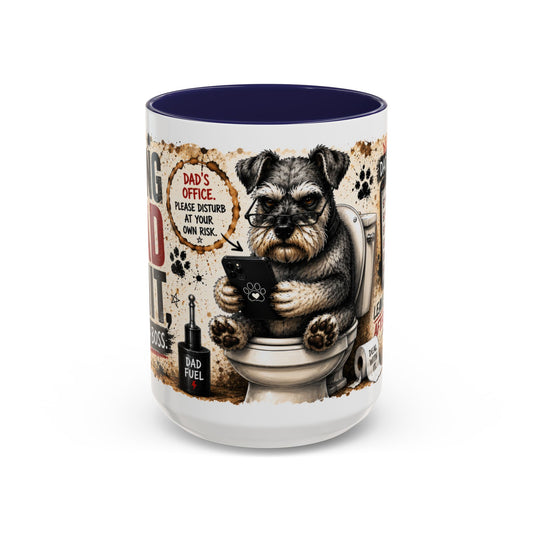 Dad Rules Coffee Mug — Funny Toilet Bulldog Design, "Leave a Message After the Flush" Accent Mug (11/15oz)