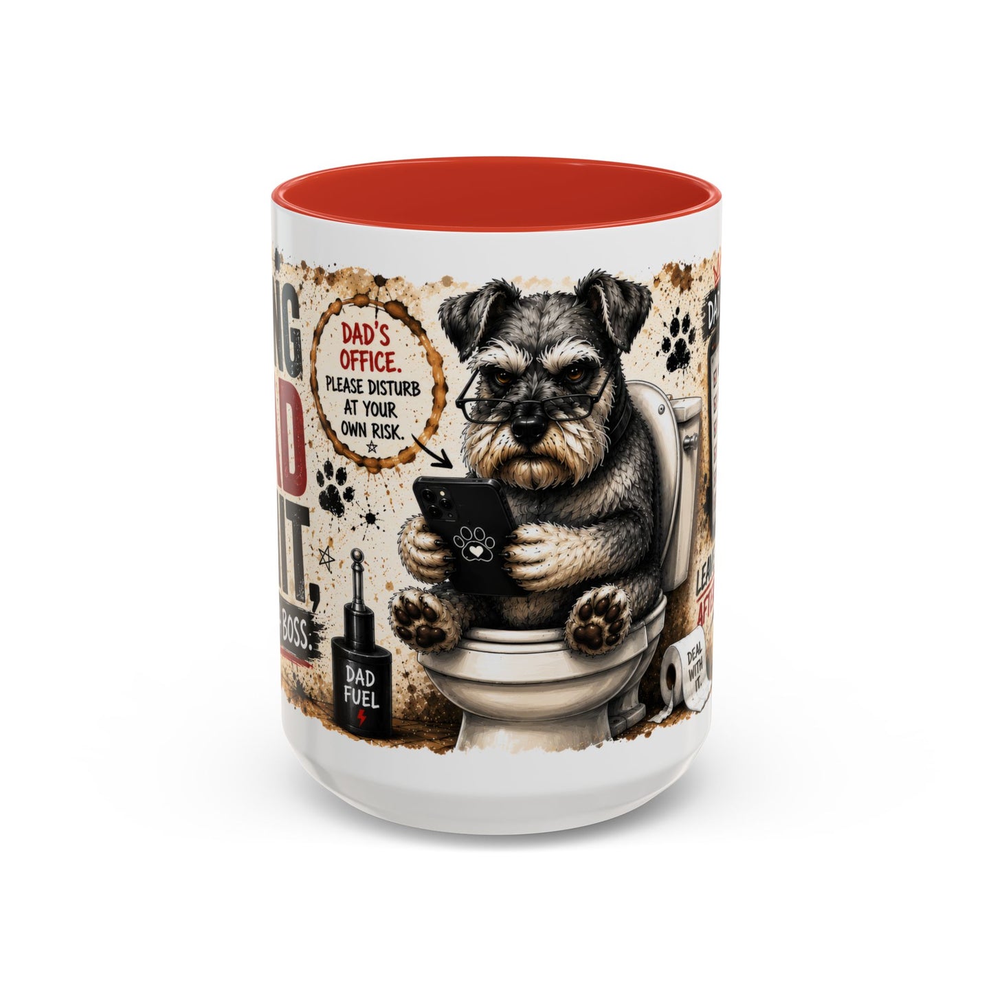 Dad Rules Coffee Mug — Funny Toilet Bulldog Design, "Leave a Message After the Flush" Accent Mug (11/15oz)