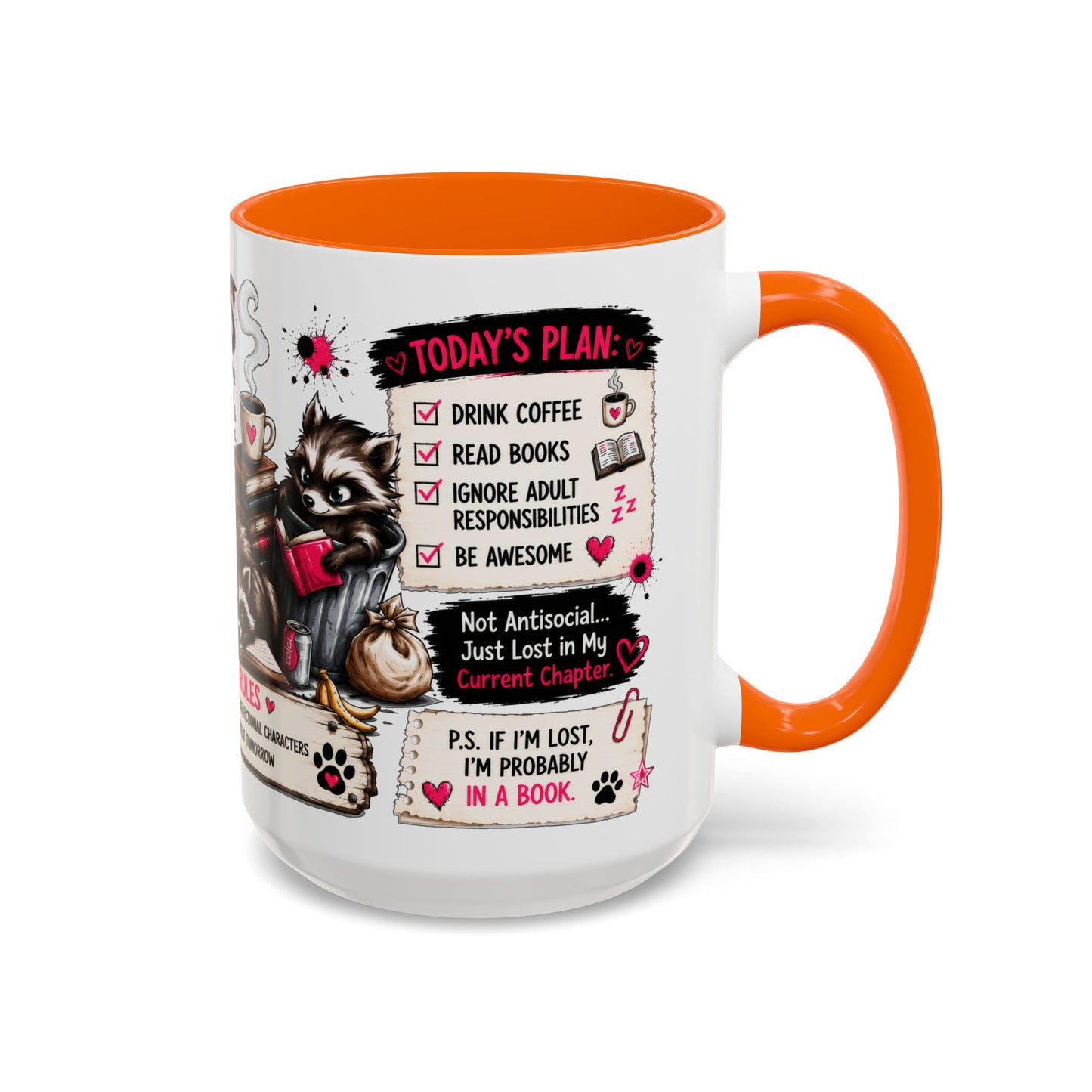 Book Lover Coffee Mug — "Today's Plan" Raccoon Reading Design (11/15oz)