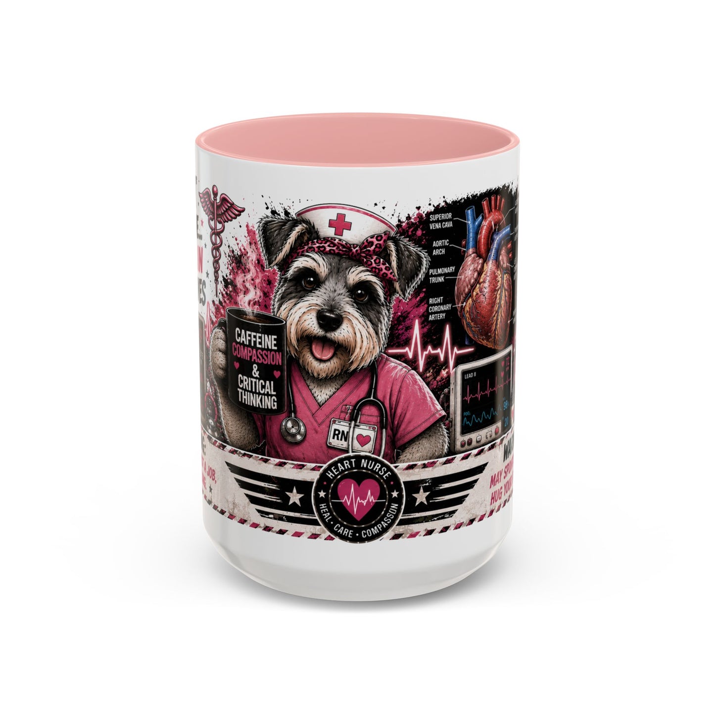 Heart Nurse Coffee Mug – Caffeine, Compassion & Critical Thinking – Funny RN Gift – Cardiology Nurse Ceramic Mug (11/15oz)