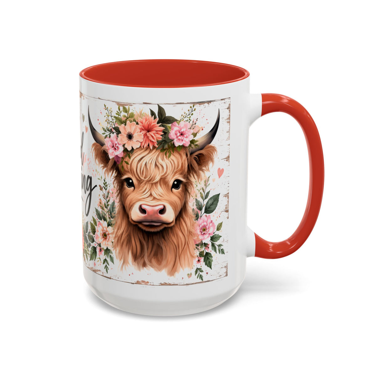 Good Morning Cow Accent Coffee Mug — Floral Highland Cow Ceramic Mug (11/15oz)