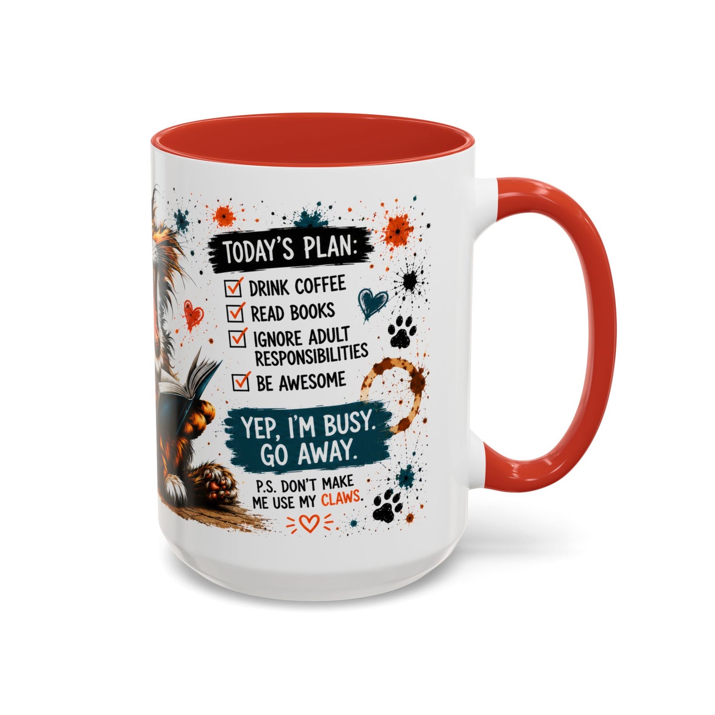 Coffee Mug — "Today's Plan: Drink Coffee, Read Books… Be Awesome" Cat Lover Gift