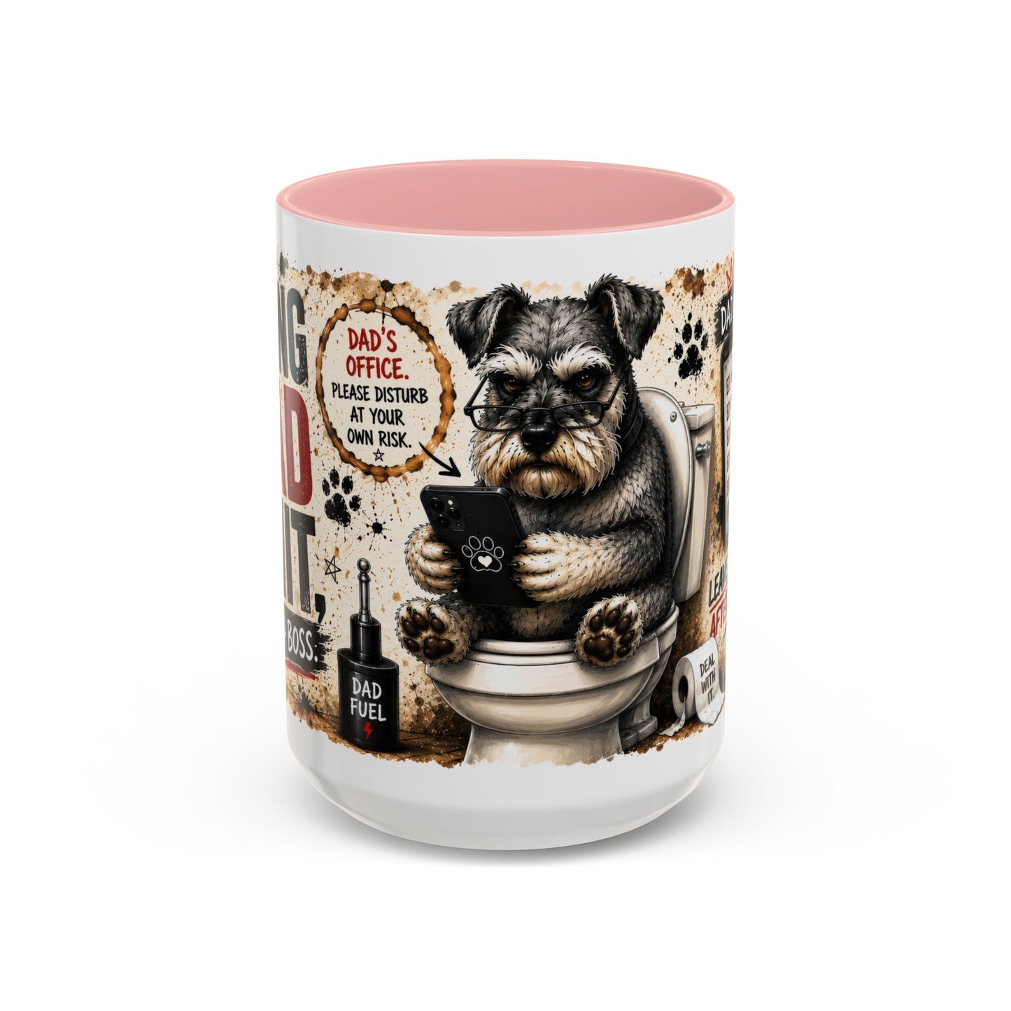 Dad Rules Coffee Mug — Funny Toilet Bulldog Design, "Leave a Message After the Flush" Accent Mug (11/15oz)