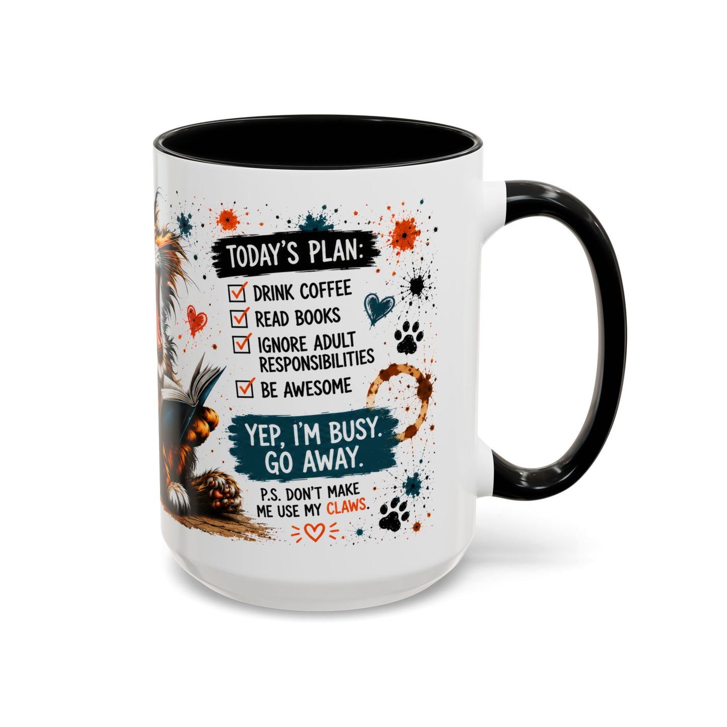 Coffee Mug — "Today's Plan: Drink Coffee, Read Books… Be Awesome" Cat Lover Gift