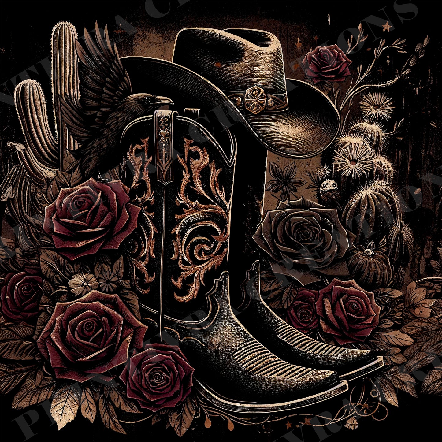 Gothic Western Cowboy Boots Roses 20oz Skinny Tumbler Wrap Bundle PNG JPG - PV-TW-00023