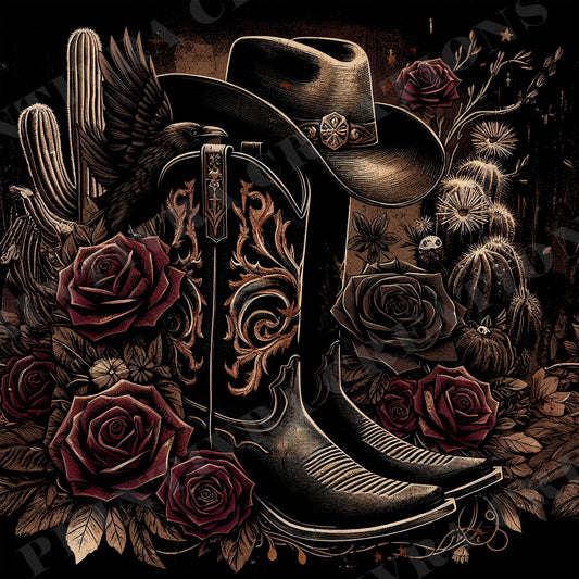Gothic Western Cowboy Boots Roses 20oz Skinny Tumbler Wrap Bundle PNG JPG - PV-TW-00023