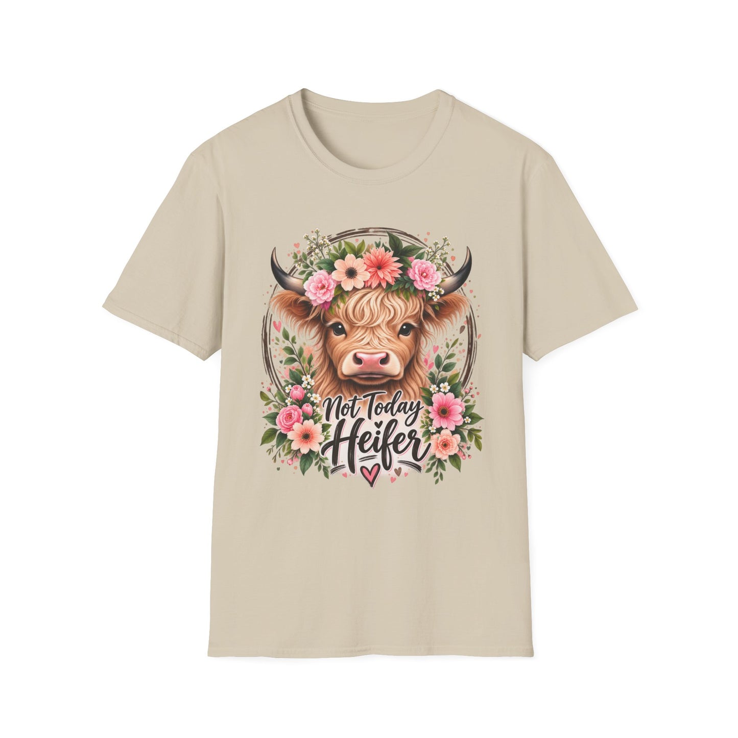 Floral Highland Cow T-Shirt — “Not Today Heifer” Cute Farm Animal Tee