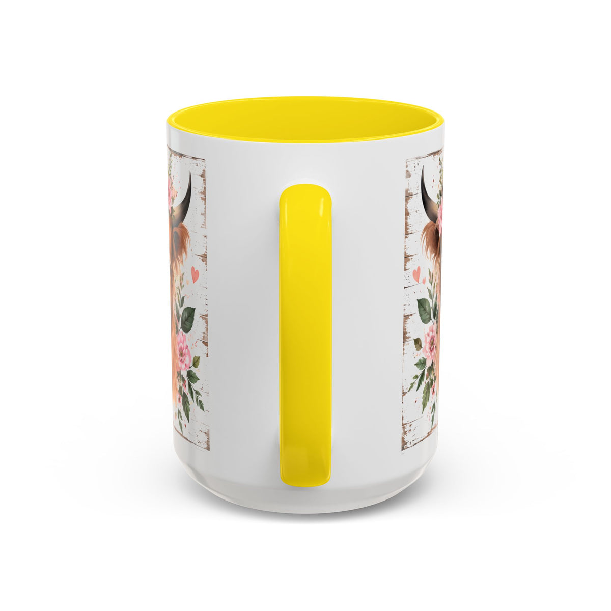 Good Morning Cow Accent Coffee Mug — Floral Highland Cow Ceramic Mug (11/15oz)