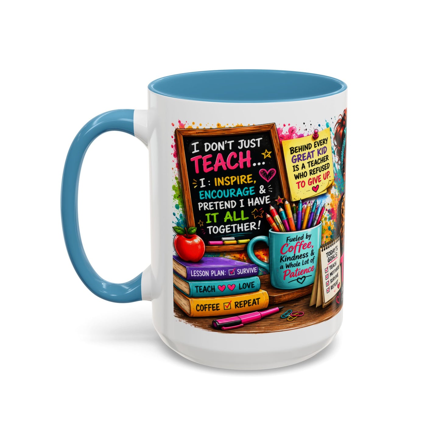 Teacher Mug — "Teacher Mode Always On" Colorful Accent Coffee Cup (11/15oz)