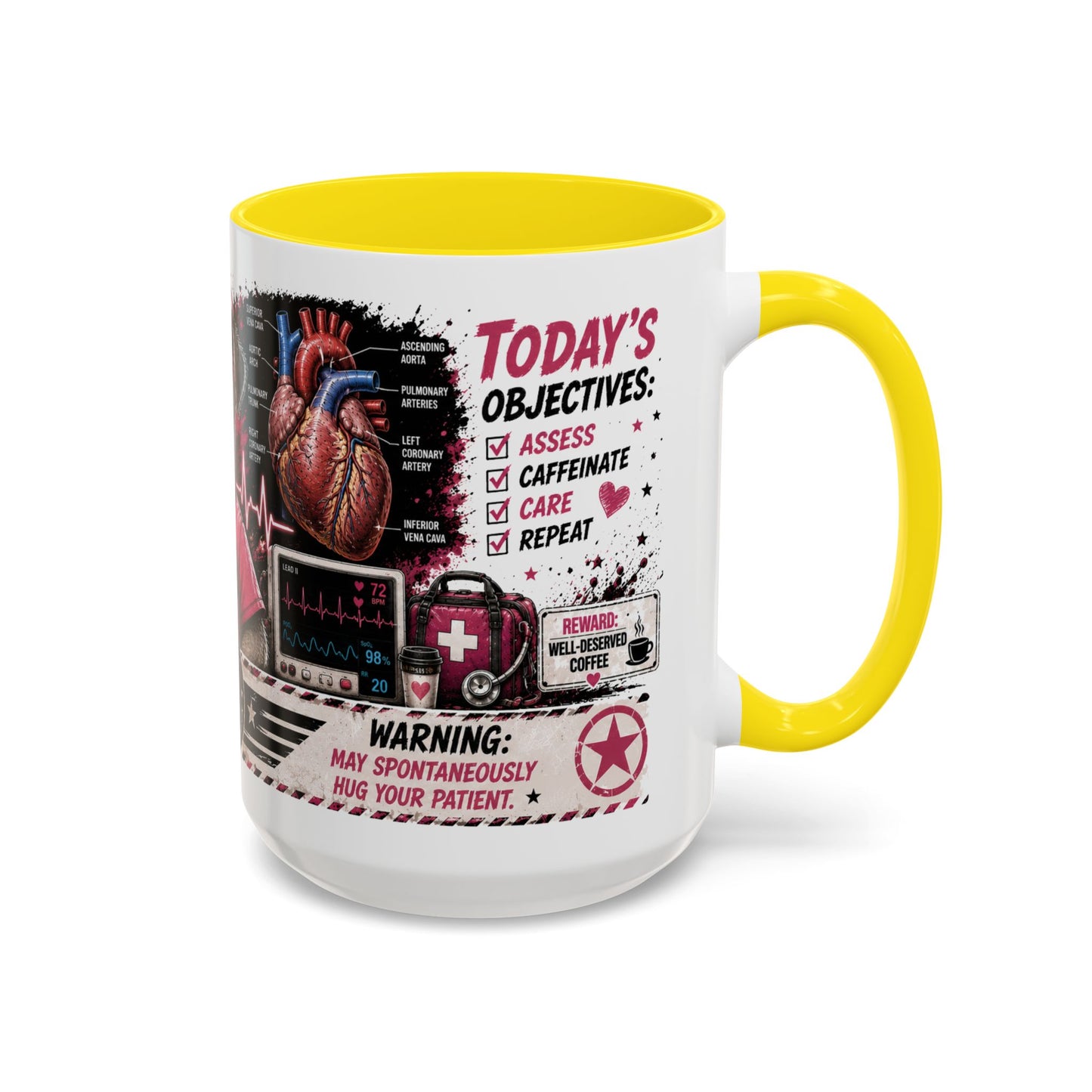 Heart Nurse Coffee Mug – Caffeine, Compassion & Critical Thinking – Funny RN Gift – Cardiology Nurse Ceramic Mug (11/15oz)
