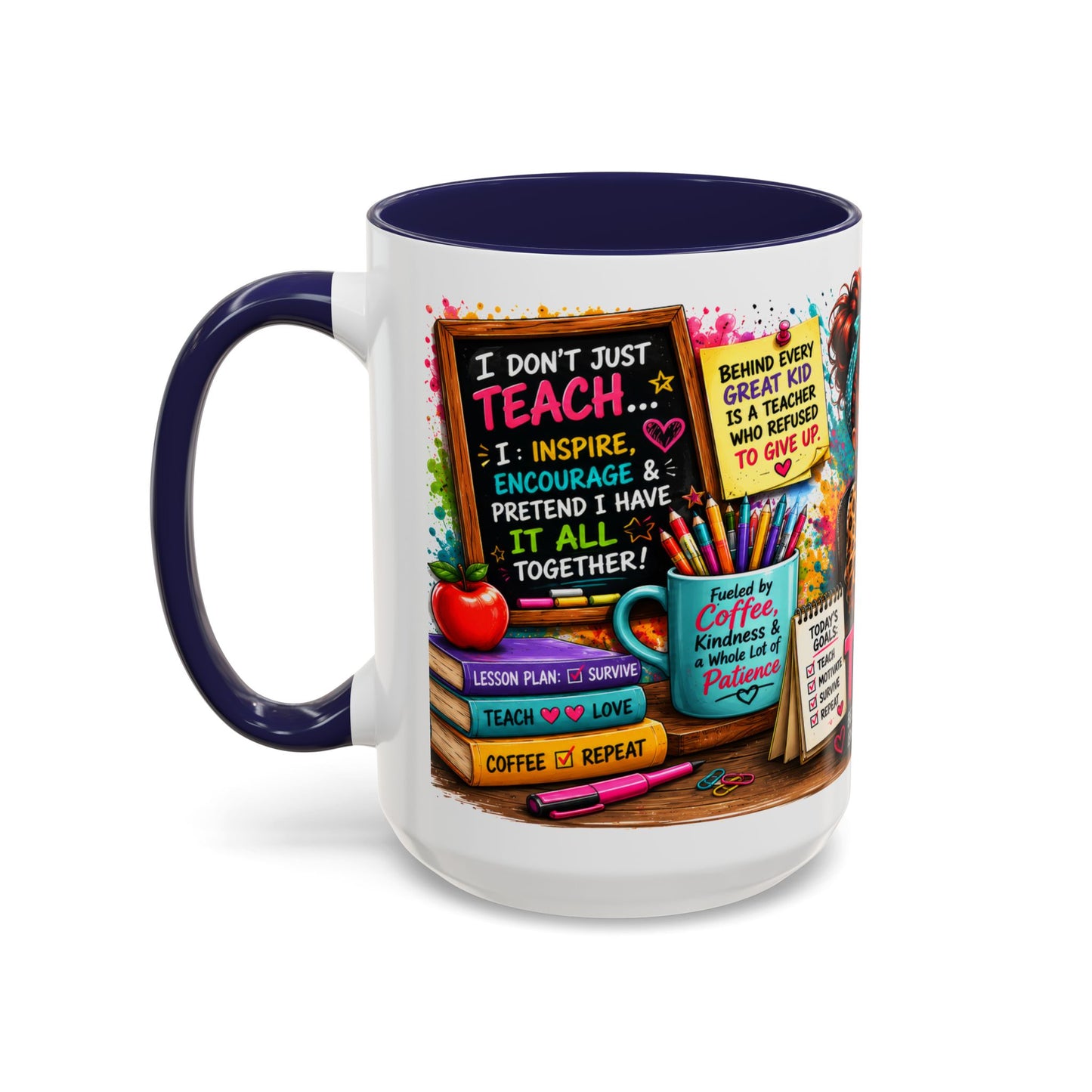 Teacher Mug — "Teacher Mode Always On" Colorful Accent Coffee Cup (11/15oz)