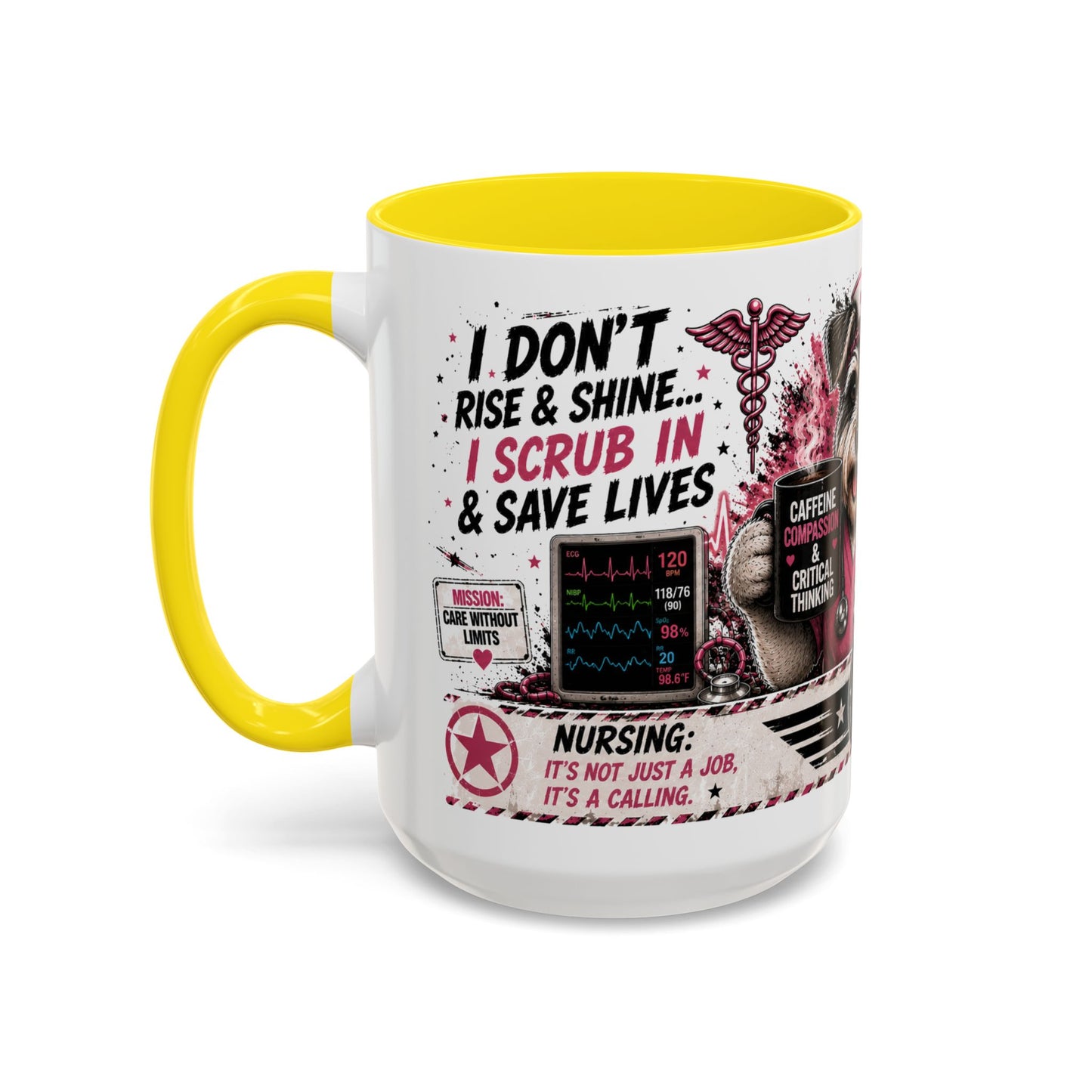 Heart Nurse Coffee Mug – Caffeine, Compassion & Critical Thinking – Funny RN Gift – Cardiology Nurse Ceramic Mug (11/15oz)