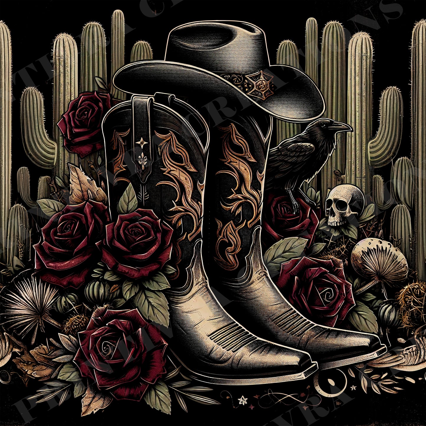 Gothic Western Cowboy Boots Roses 20oz Skinny Tumbler Wrap Bundle PNG JPG - PV-TW-00023