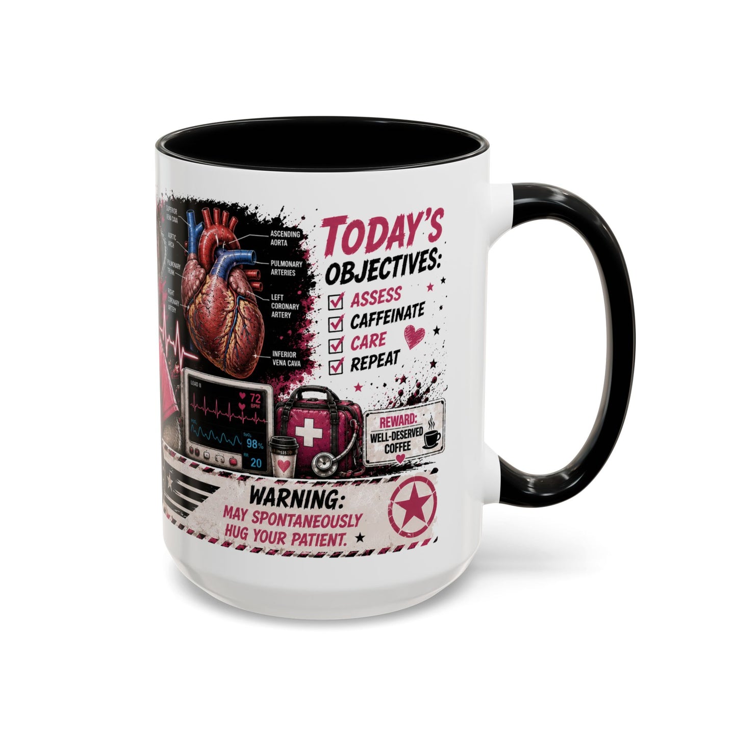 Heart Nurse Coffee Mug – Caffeine, Compassion & Critical Thinking – Funny RN Gift – Cardiology Nurse Ceramic Mug (11/15oz)