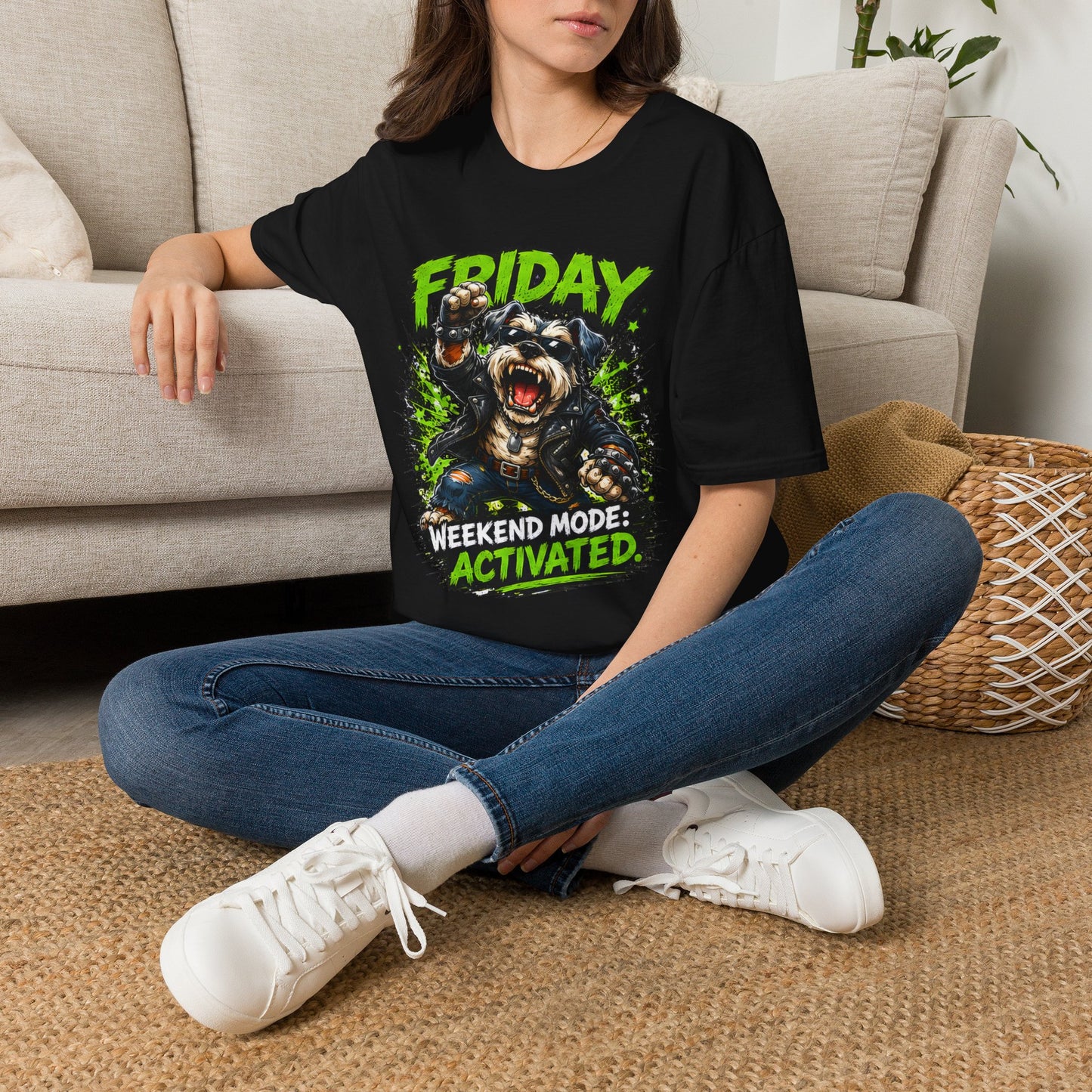 Friday Schnauzer T-Shirt — “WEEKEND MODE: ACTIVATED” Graphic Tee