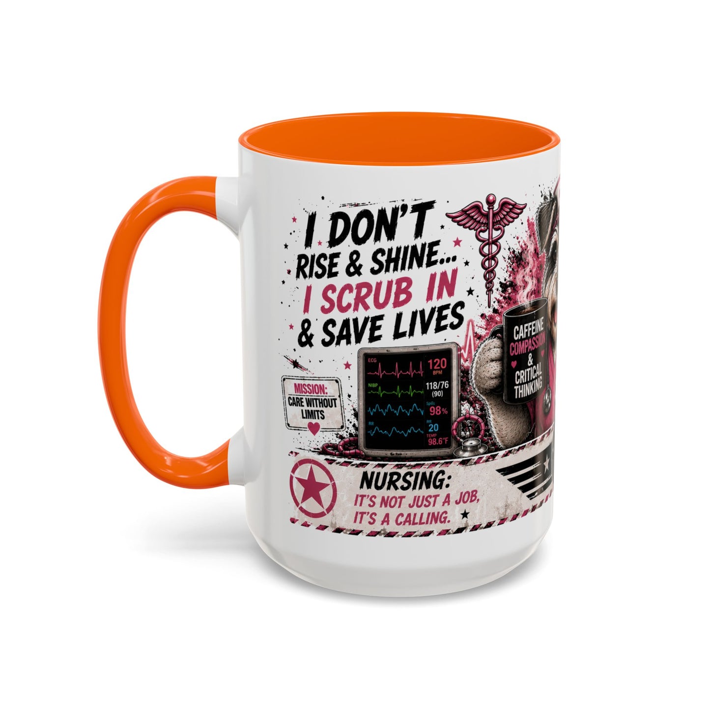 Heart Nurse Coffee Mug – Caffeine, Compassion & Critical Thinking – Funny RN Gift – Cardiology Nurse Ceramic Mug (11/15oz)