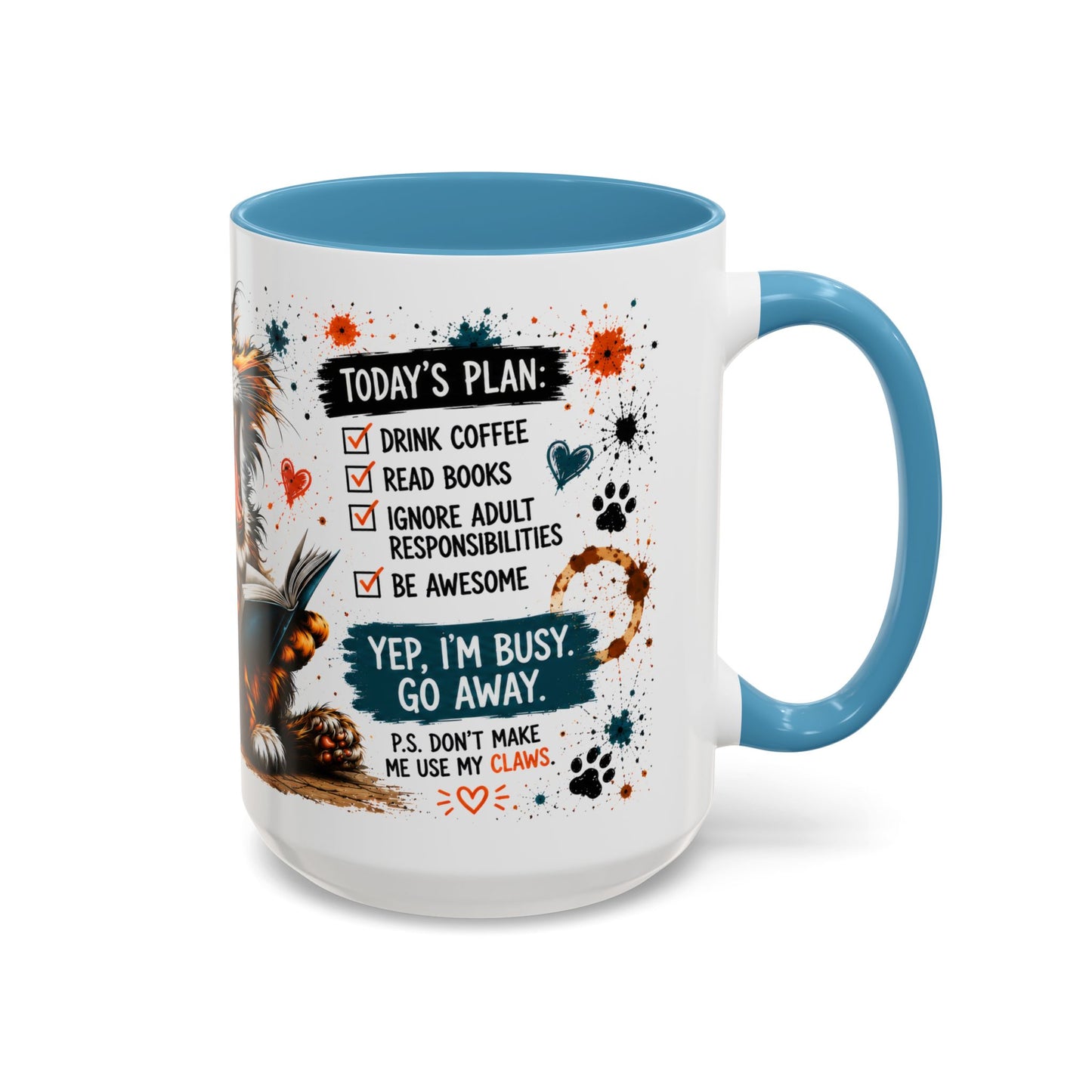 Coffee Mug — "Today's Plan: Drink Coffee, Read Books… Be Awesome" Cat Lover Gift