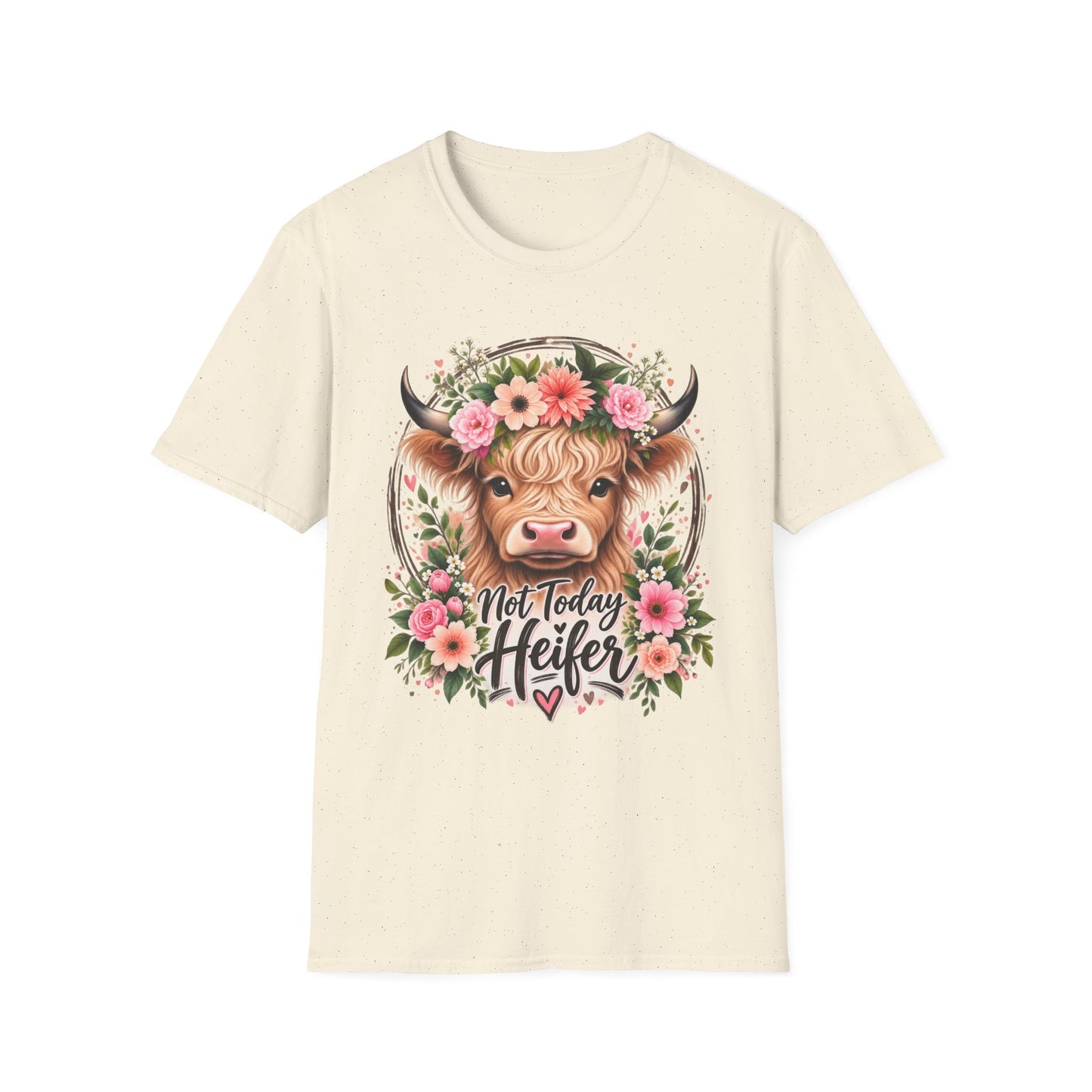 Floral Highland Cow T-Shirt — “Not Today Heifer” Cute Farm Animal Tee