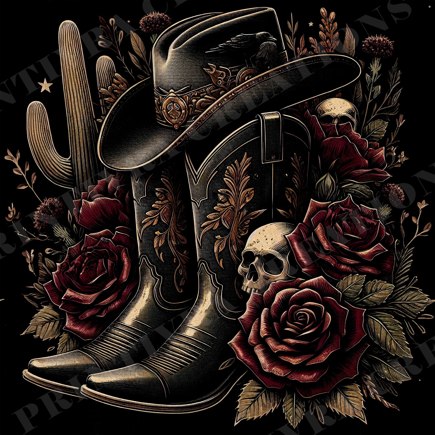 Gothic Western Cowboy Boots Roses 20oz Skinny Tumbler Wrap Bundle PNG JPG - PV-TW-00023