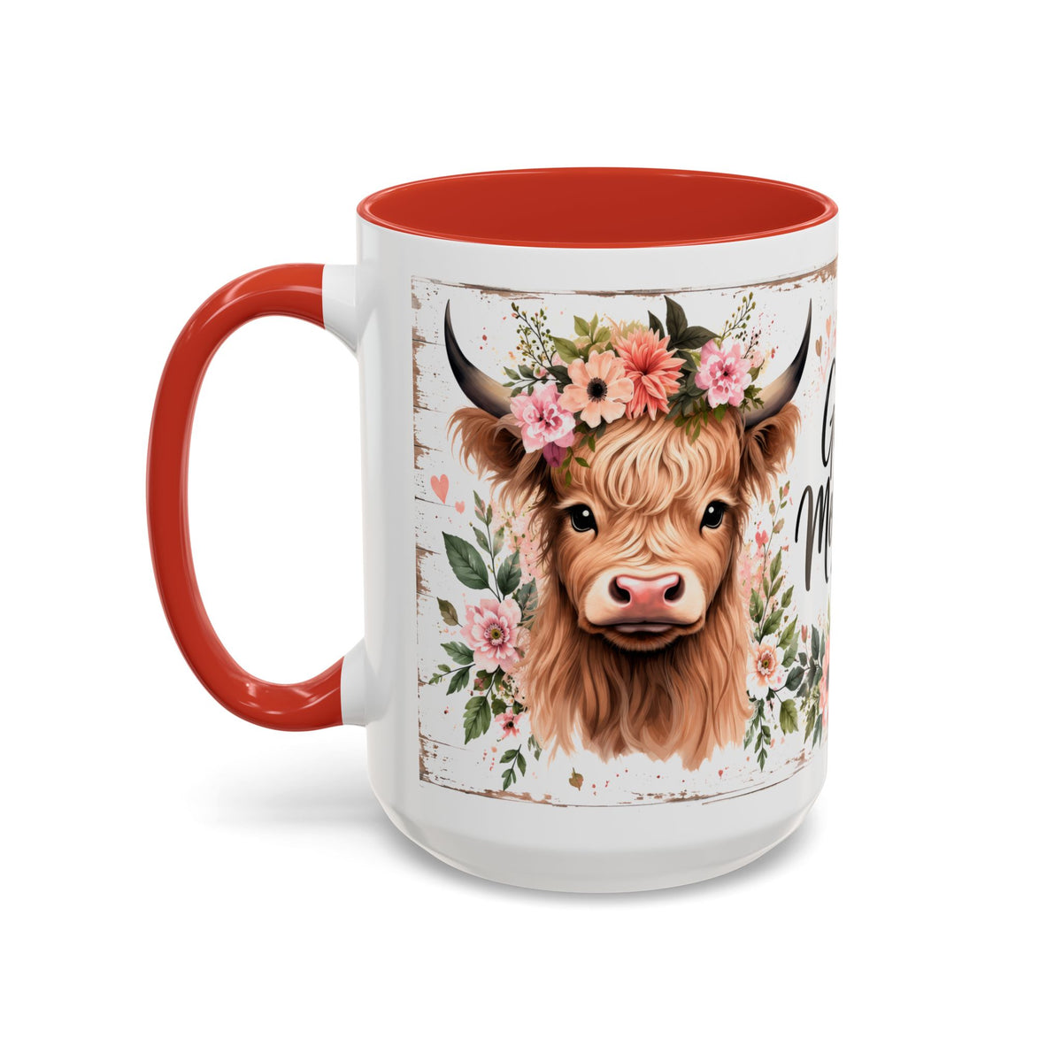Good Morning Cow Accent Coffee Mug — Floral Highland Cow Ceramic Mug (11/15oz)
