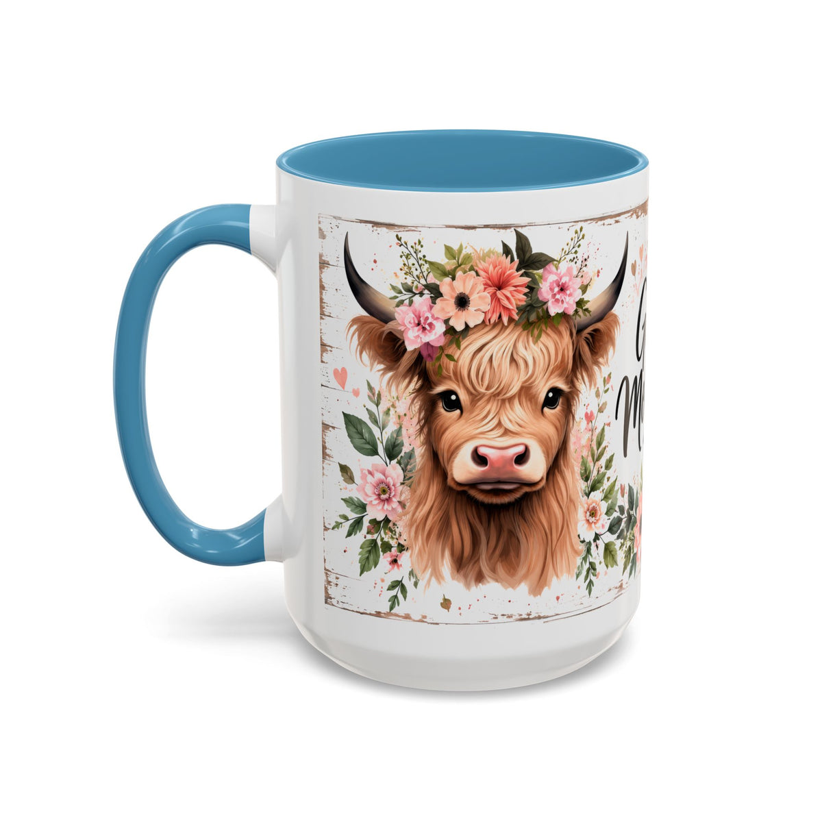 Good Morning Cow Accent Coffee Mug — Floral Highland Cow Ceramic Mug (11/15oz)