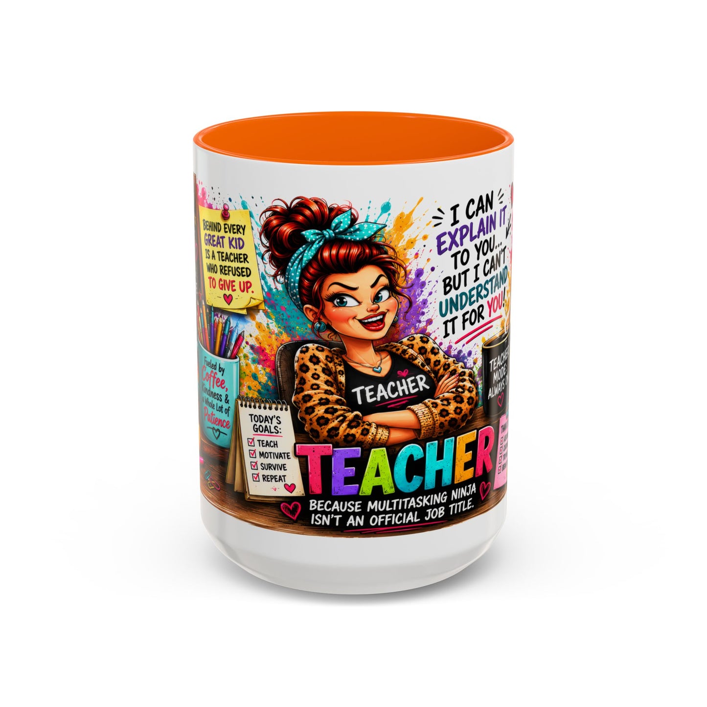 Teacher Mug — "Teacher Mode Always On" Colorful Accent Coffee Cup (11/15oz)