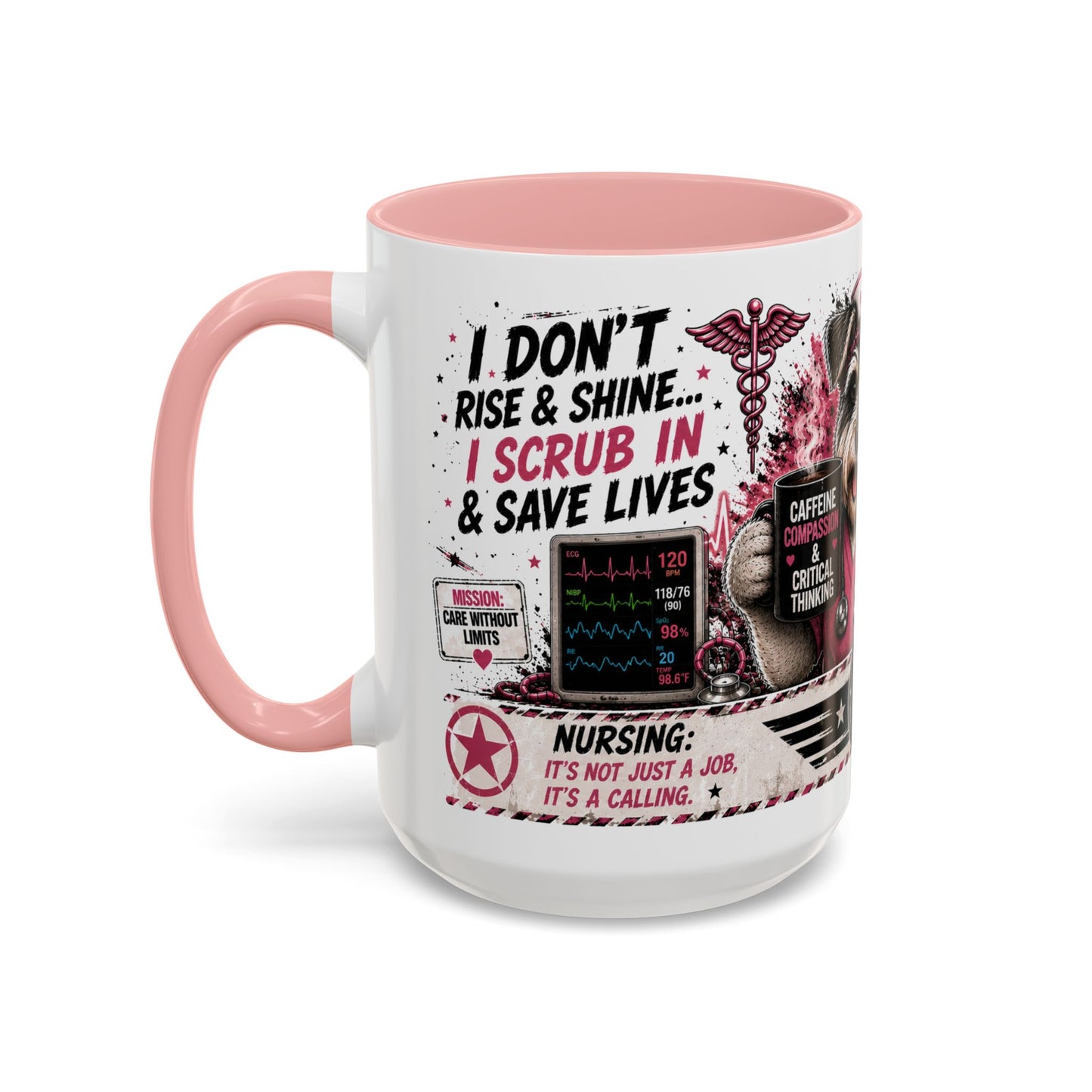 Heart Nurse Coffee Mug – Caffeine, Compassion & Critical Thinking – Funny RN Gift – Cardiology Nurse Ceramic Mug (11/15oz)