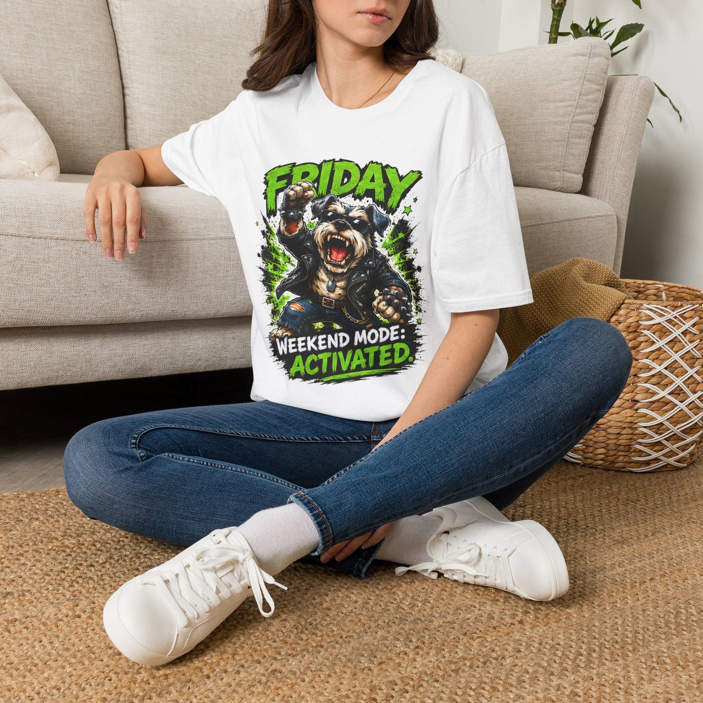 Friday Schnauzer T-Shirt — “WEEKEND MODE: ACTIVATED” Graphic Tee