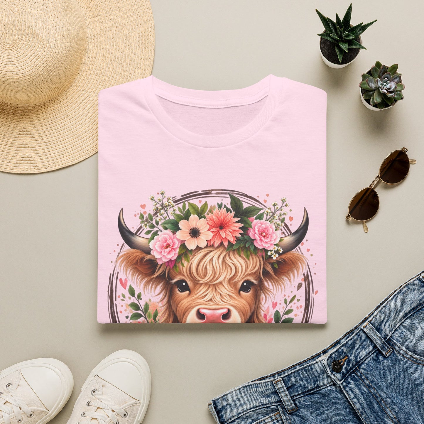 Floral Highland Cow T-Shirt — “Not Today Heifer” Cute Farm Animal Tee