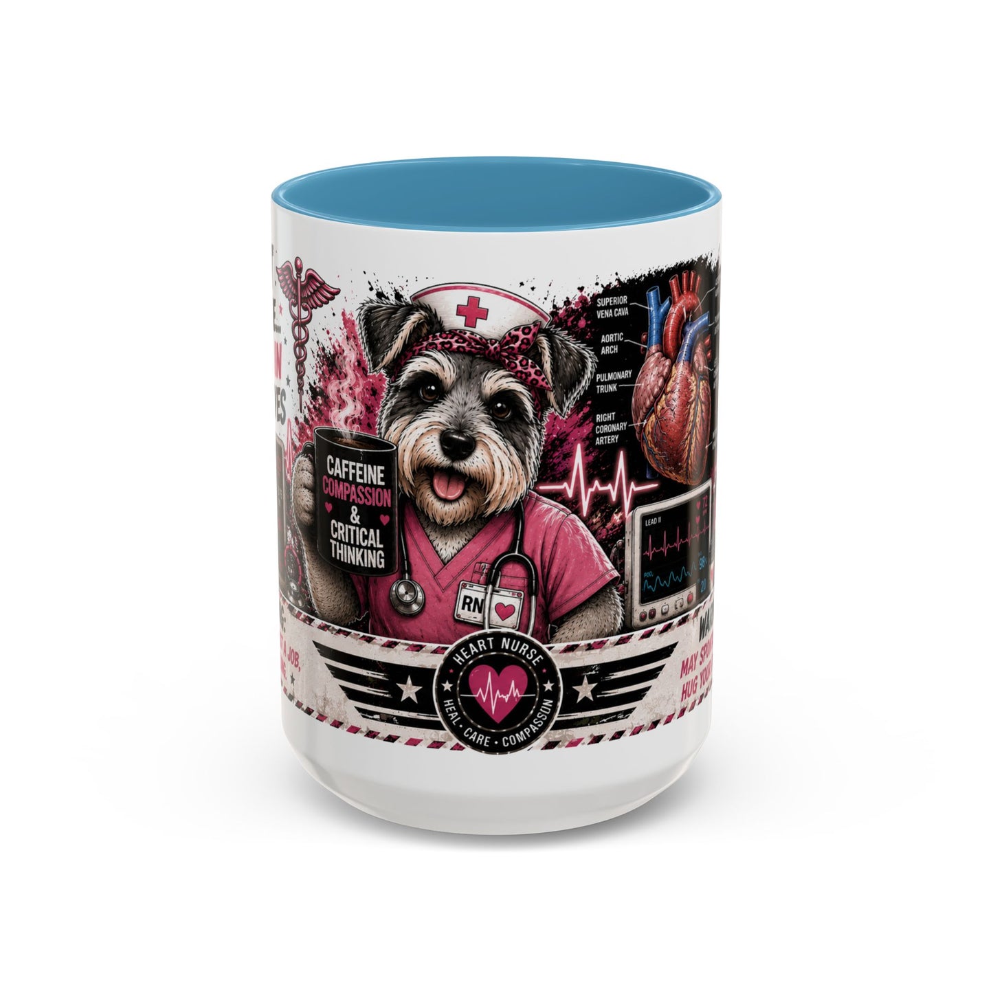 Heart Nurse Coffee Mug – Caffeine, Compassion & Critical Thinking – Funny RN Gift – Cardiology Nurse Ceramic Mug (11/15oz)