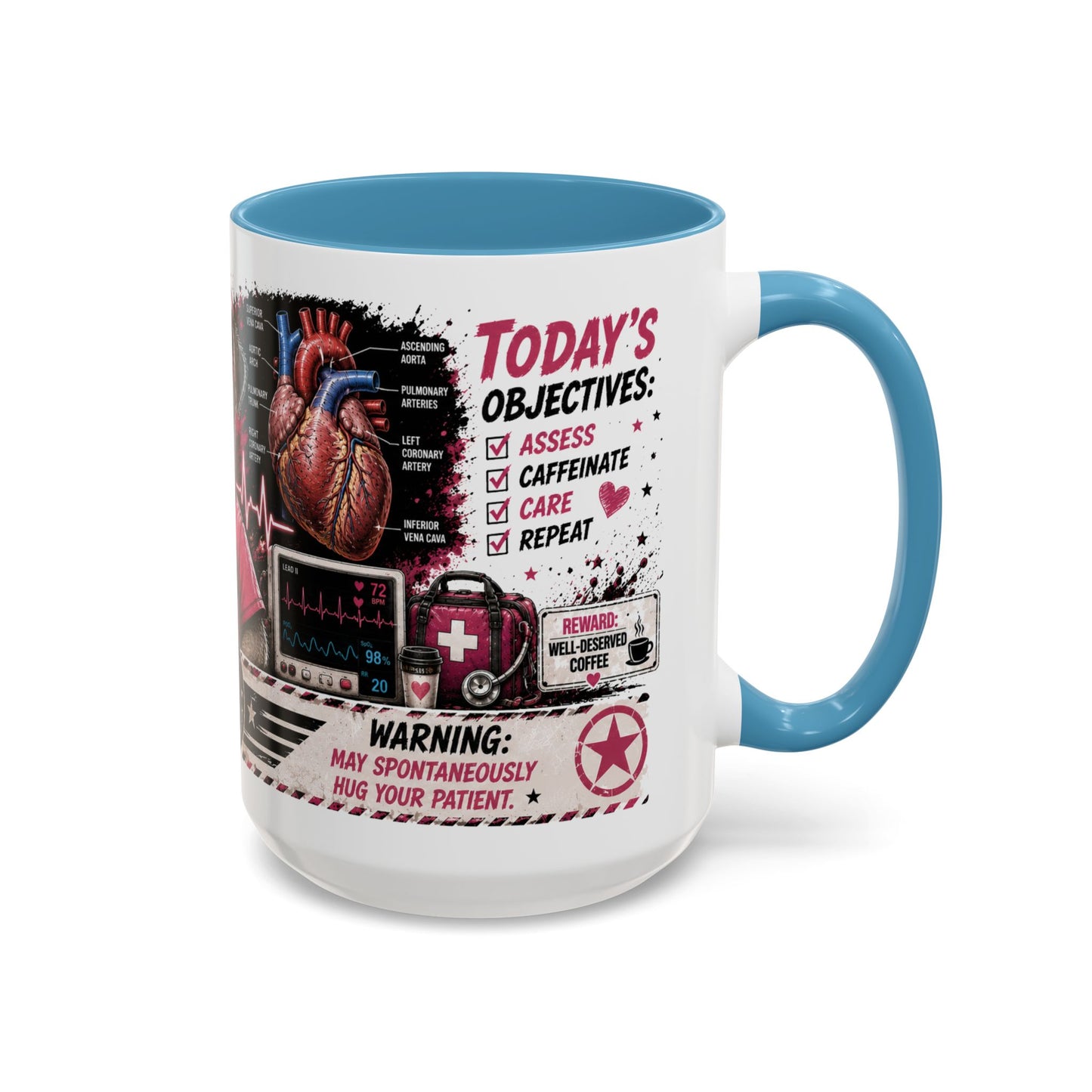 Heart Nurse Coffee Mug – Caffeine, Compassion & Critical Thinking – Funny RN Gift – Cardiology Nurse Ceramic Mug (11/15oz)