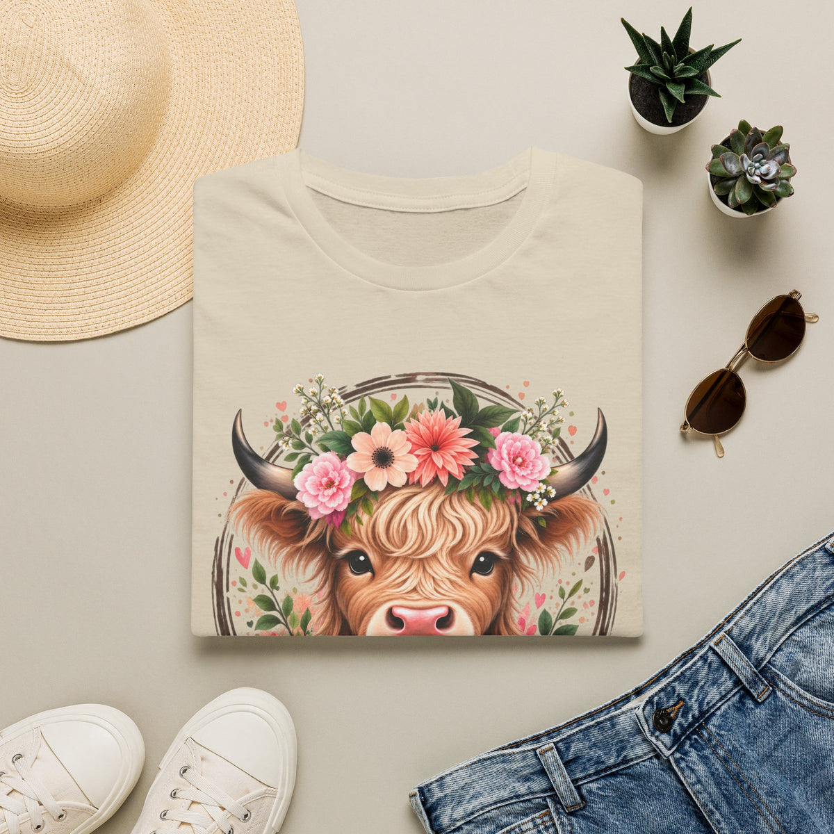 Floral Highland Cow T-Shirt — “Not Today Heifer” Cute Farm Animal Tee