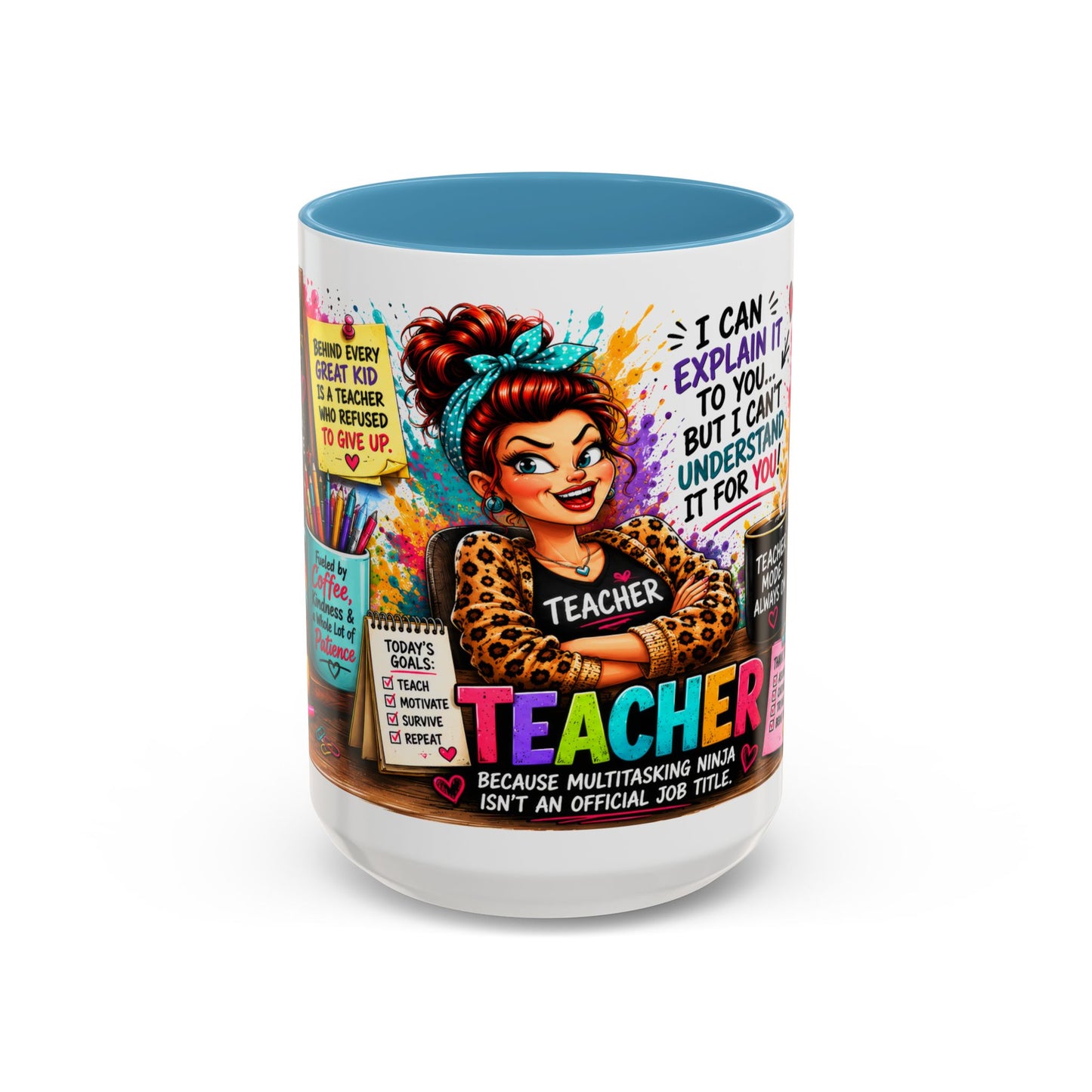Teacher Mug — "Teacher Mode Always On" Colorful Accent Coffee Cup (11/15oz)